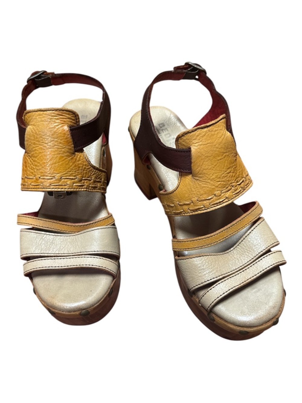Bed Stu Anthropologie Platform Heel Clog Ankle Strap Sandals Yellow Brown 9 - Picture 3 of 12